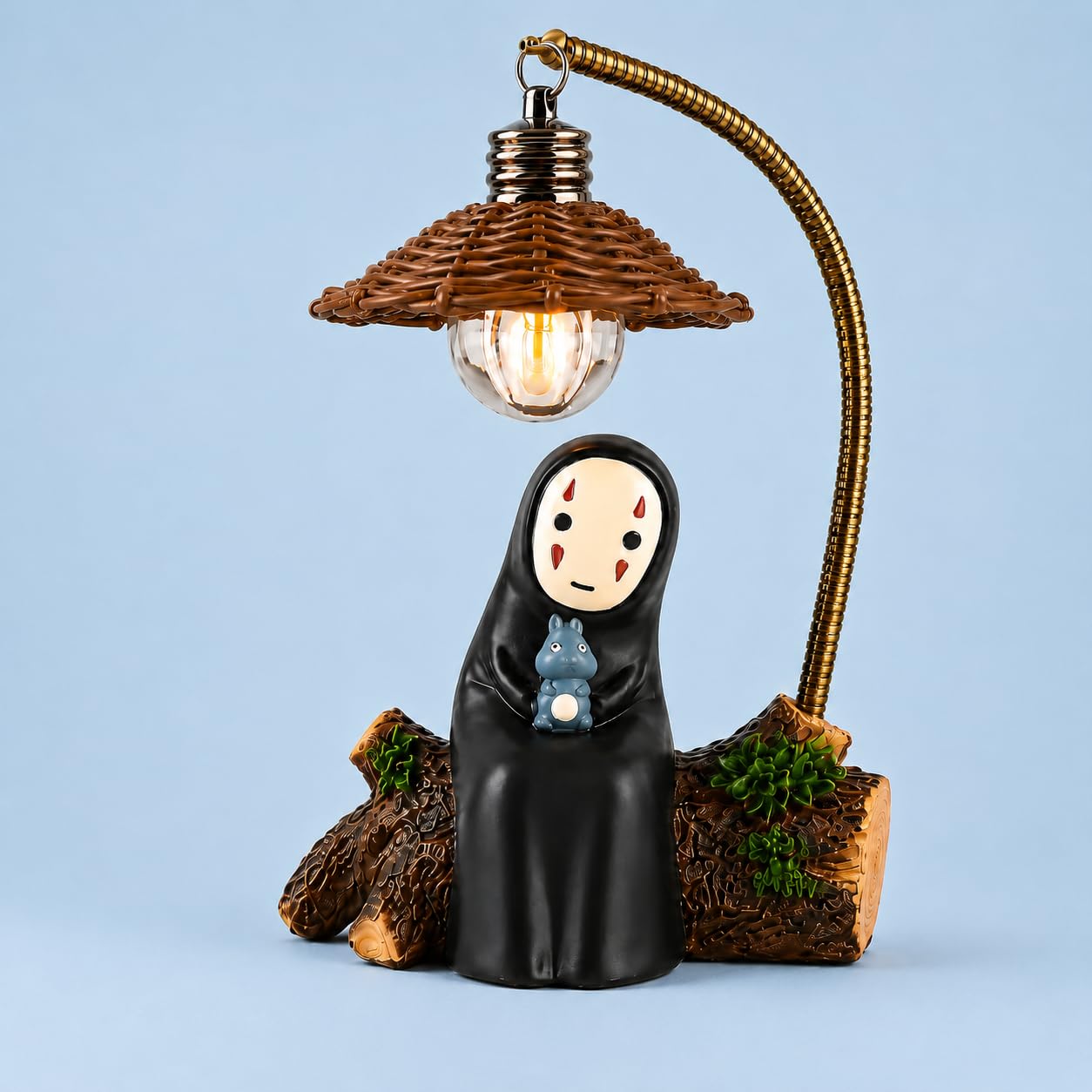 Amallino No Face Lamp, No Face Night Light, Mini Resin Anime Desk Lamp, Battery Operated Cute Room Decor Gift for Bedroom Shelf Office