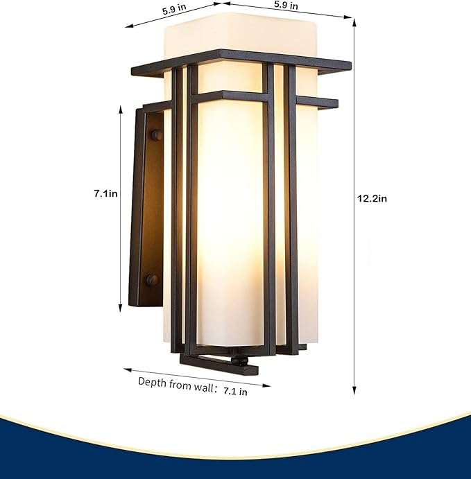 Outdoor Wall Light Fixtures, Exterior Waterproof Lanterns, Porch Sconces Wall Mounted Lighting with Modern Frosted Glass, Black Aluminum Wall Lamps for Patio Front Door Entryway, (Type_A 12.2''H)