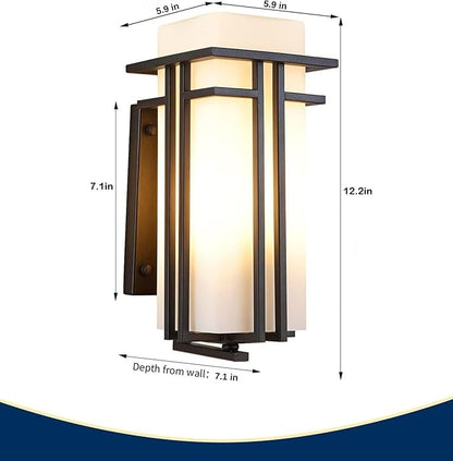 Outdoor Wall Light Fixtures, Exterior Waterproof Lanterns, Porch Sconces Wall Mounted Lighting with Modern Frosted Glass, Black Aluminum Wall Lamps for Patio Front Door Entryway, (Type_A 12.2''H)