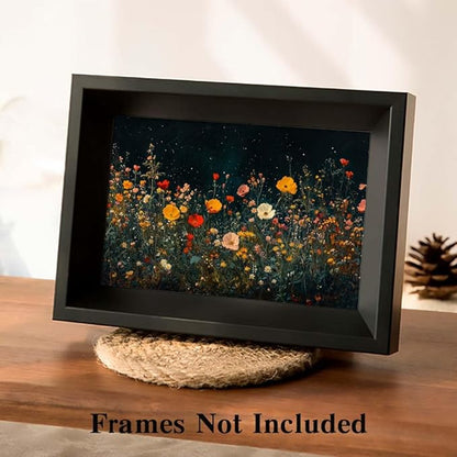 Yesad Wildflowers Field Landscape Wall Art, Floral Canvas Wall Art Wildflowers at Night Flower Prints Painting Rustic Wall Décor for Living Room Bedroom Farmhouse (Unframed,36”x24”,Wildflower1)