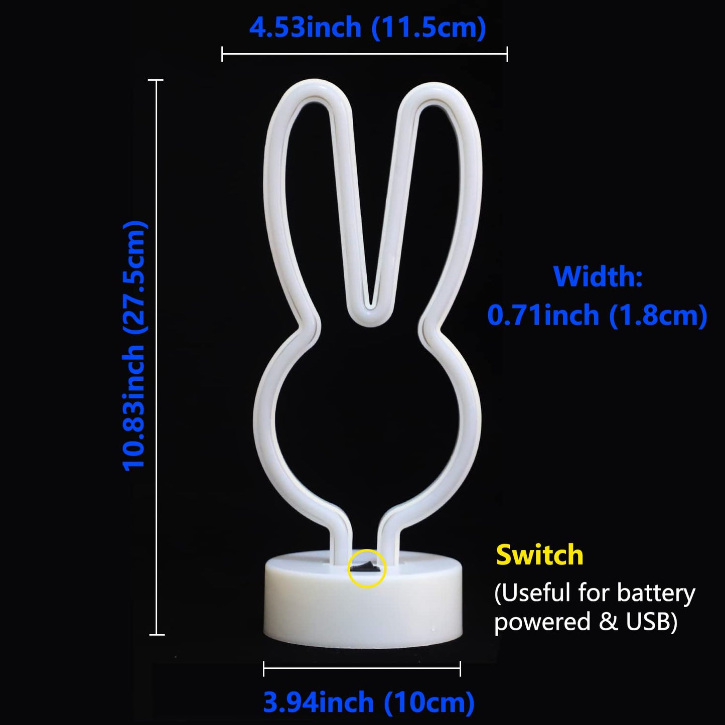 Easter Decorations Bunny Lights Neon Signs, Creative Bunny Neon Lights with Base Battery/USB Operated Rabbit Stuff for Home, Nursery Room, Baby Teen Kids Girls Bedroom, Spring Decor (Blue)