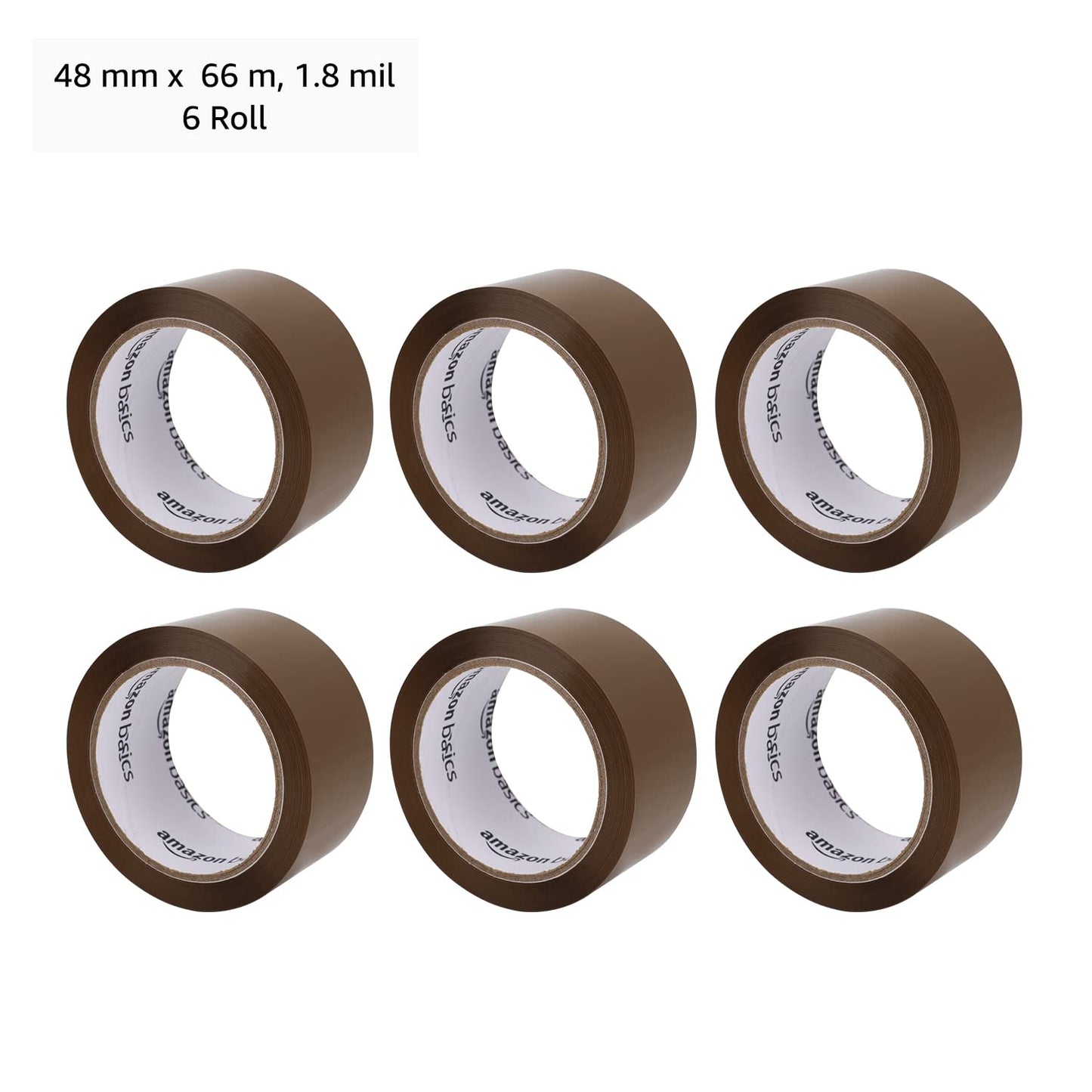 Amazon Basics Packaging Tape, 1.9 in x 72.2 yards, 1.8mil Thickness (6-Roll), Brown