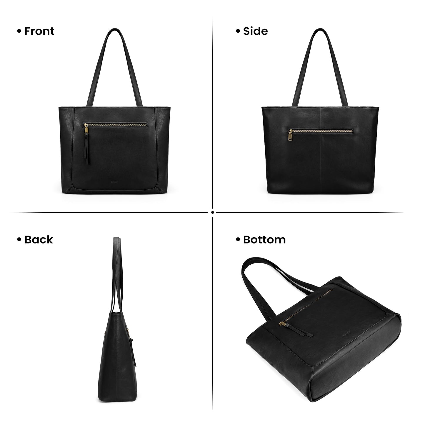 befen Genuine Leather Tote Bag for Women Work, Large Tote Bag with Zipper Real Leather Purse with 15.6" Compartment Womens Designer Shoulder And Handbags For Travel Everyday, Black