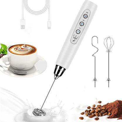 Milk Frother Handheld for Coffee, Electric Whisk 3 Speed Adjustable, Drink Mixer with Stainless 3 Whisks, Rechargeable Hand Frother Wand, Foam Maker for Latte Cappuccino Matcha Egg Silver