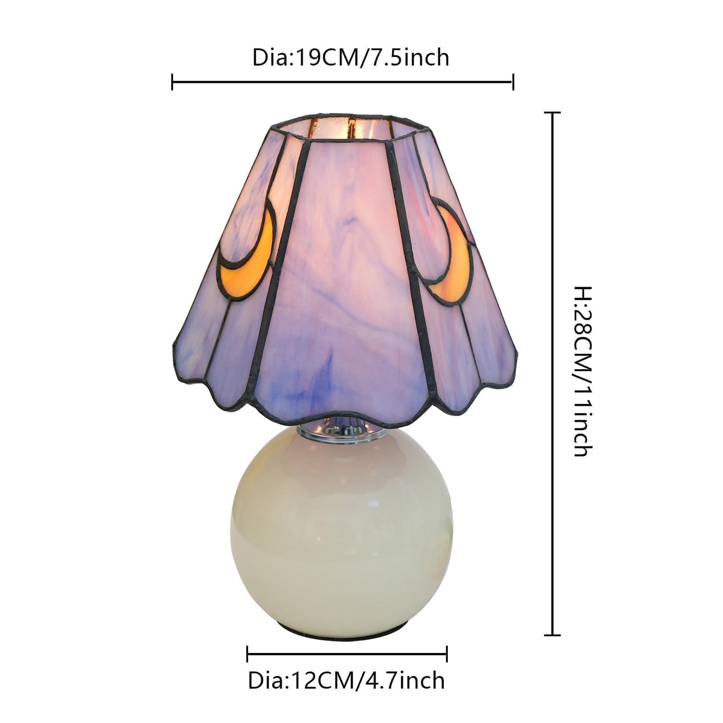 KIPHEPI Tiffany Style Bedside Table Lamp Stained Glass Moon Mushroom Lamp for Bedroom Small Nightstand Lamps for Home Decor Living Room Bedroom Study Nursery Dorm,Purple
