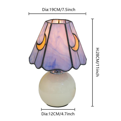 KIPHEPI Tiffany Style Bedside Table Lamp Stained Glass Moon Mushroom Lamp for Bedroom Small Nightstand Lamps for Home Decor Living Room Bedroom Study Nursery Dorm,Purple