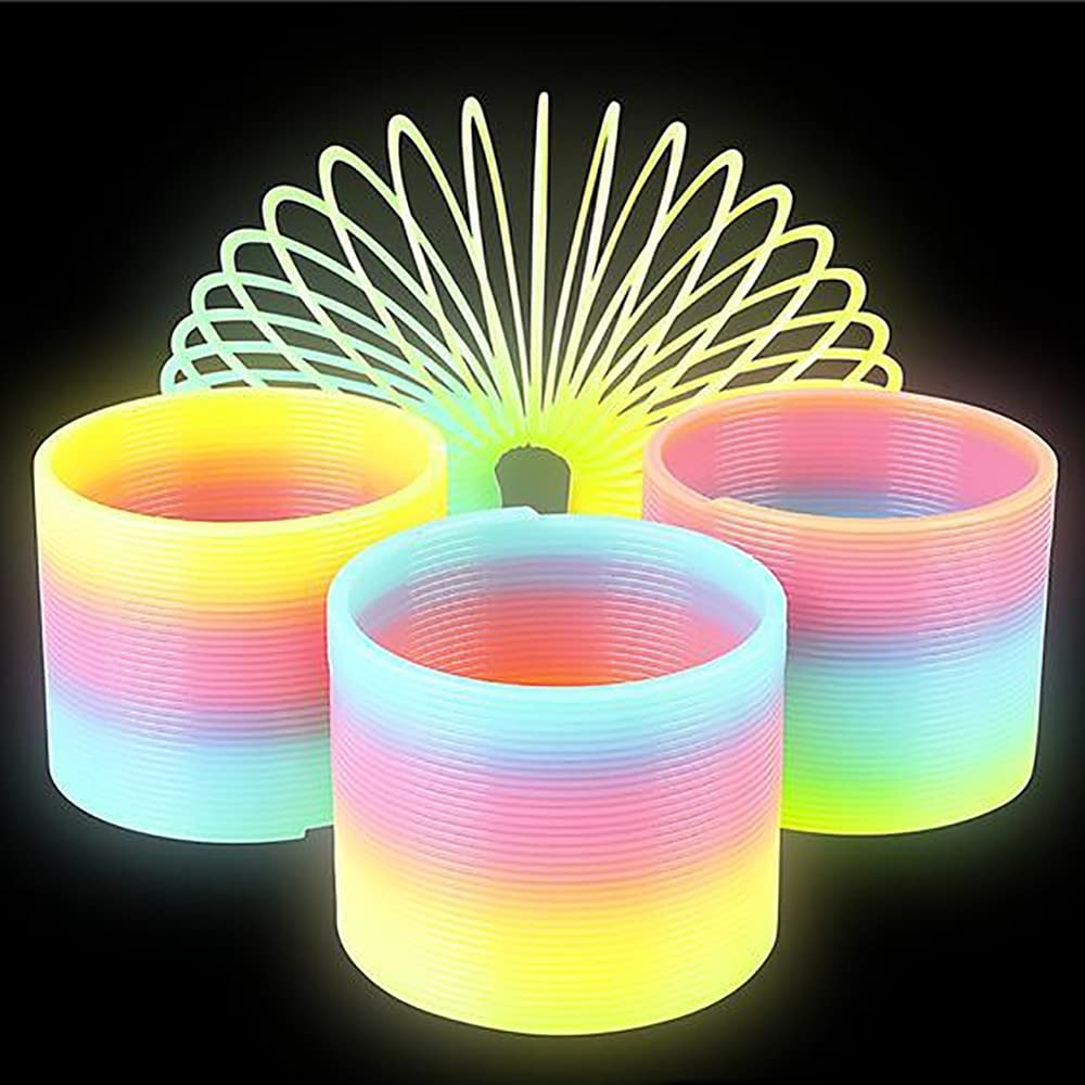 The Dreidel Company Plastic Coil Spring, Glow-In-The-Dark Magic Rainbow Slingy, Party Favor, Birthday Bag Filler, Stocking Stuffers, 3" (80MM) (2-Pack)