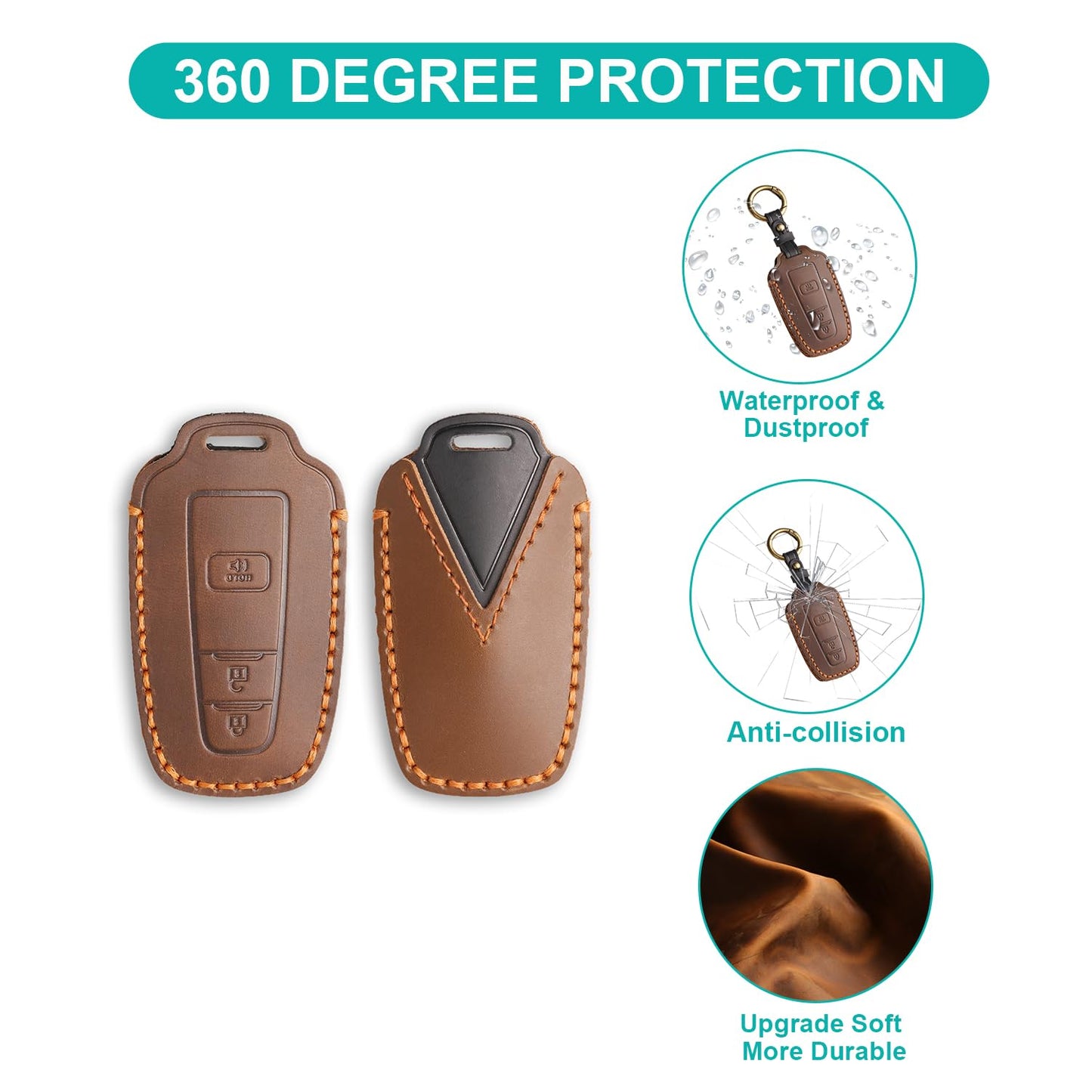 MILD EAST for Toyota Key Fob Cover Genuine Leather Key Case Shell Compatible with 4Runner Highlander Camry RAV4 C-HR (Brown, 3 Buttons)