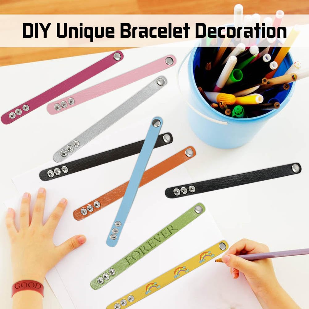 KABAKE 20 Pack Faux Leather Bracelet Blank Snap Bracelets Colorful Adjustable Plain PU-Leather Wrist Cuffs for Men Women DIY Craft Wristbands