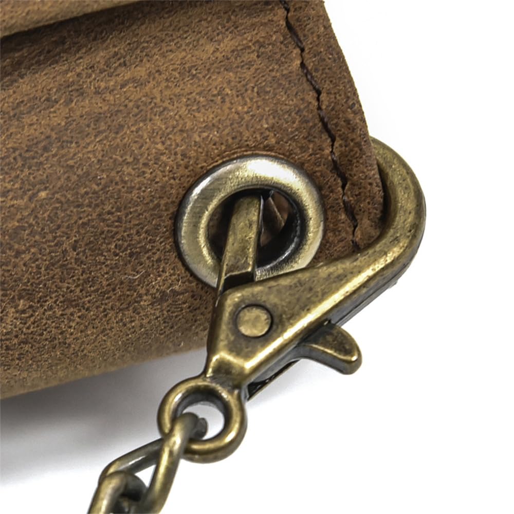 PINKPIN Mens Wallets with Chains, Genuine Leather Trifold Wallet RFID Blocking Anti-Theft Chain for Biker, Motorcycle (Brown)