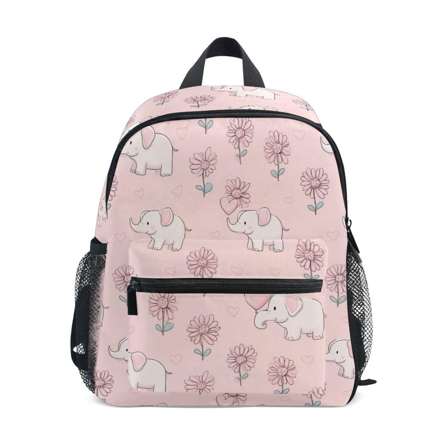 Kcldeci Toddler Backpack for Girls Boys Elephant Flower Heart Kindergarten Elementary Preschool Kids School Bag Book Bag S
