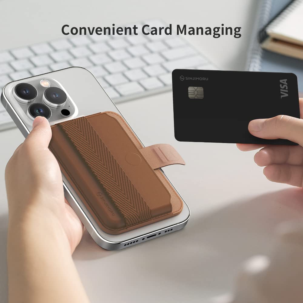 Sinjimoru Pull & Eject Magnetic Wallet for iPhone, Finger Grip for MagSafe Card Holder, Compatible with MagSafe Wallet, M-Pull Tab Band Black