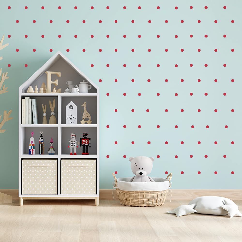 Colorful Dot Wall Stickers - Set of 9 Peel & Stick Decals for Kids Rooms, Nursery, and Crafts (Red, 1 inch dot 240)