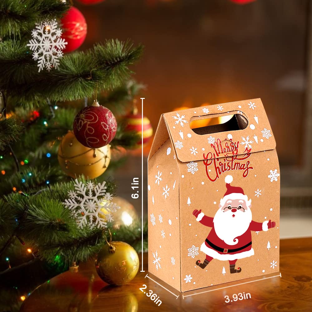 JOICEE Christmas Kraft Paper Gift Boxes 24pcs Xmas Goodies Treat Candy Bags Boxes for Christmas Party Favor