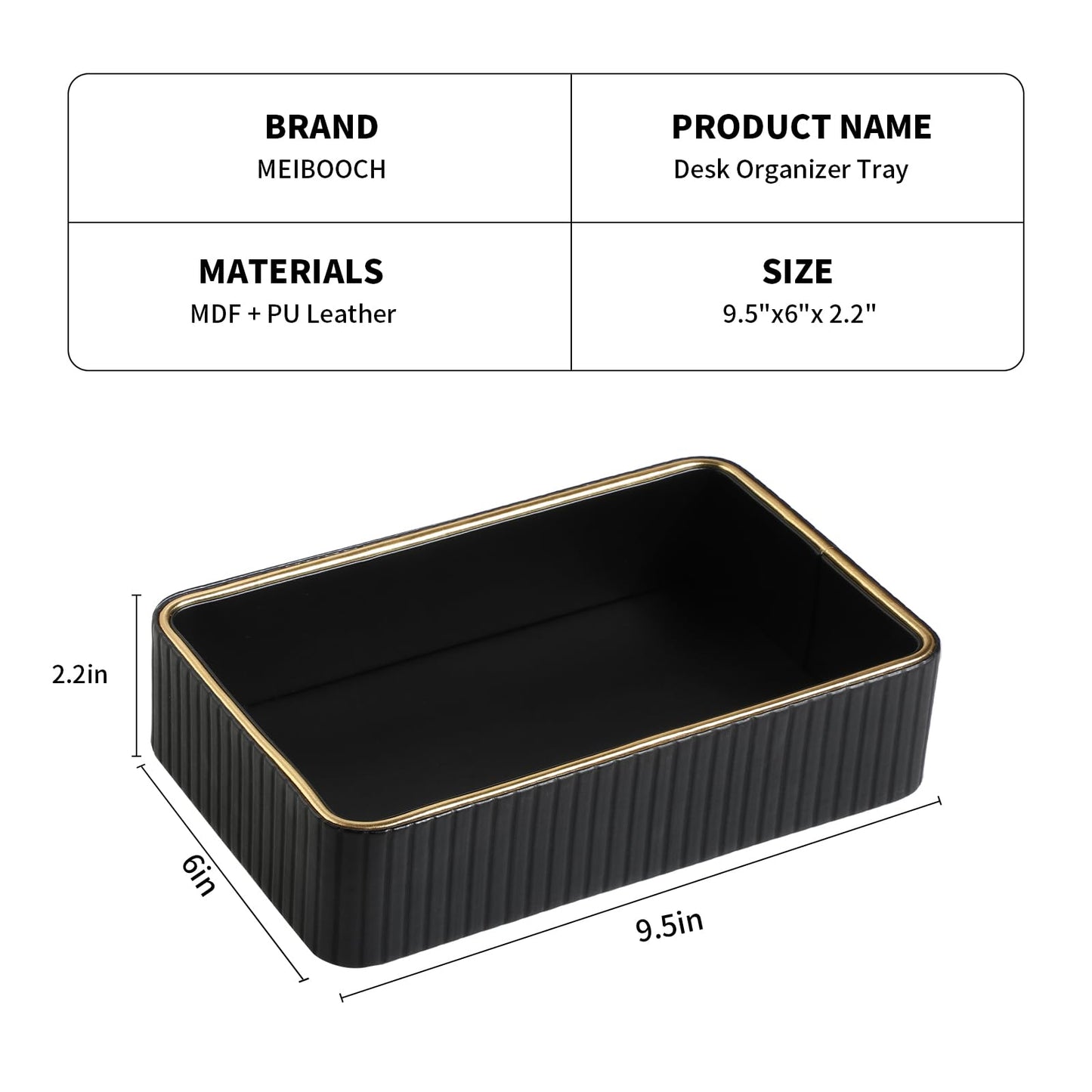 MEIBOOCH Desk Organizer Tray, PU Leather Nightstand Organizer Perfume Valet Tray for Men Women, Decorative Vanity Trays Trinket Dish Key Bowl for Entryway Table (Black, Small)