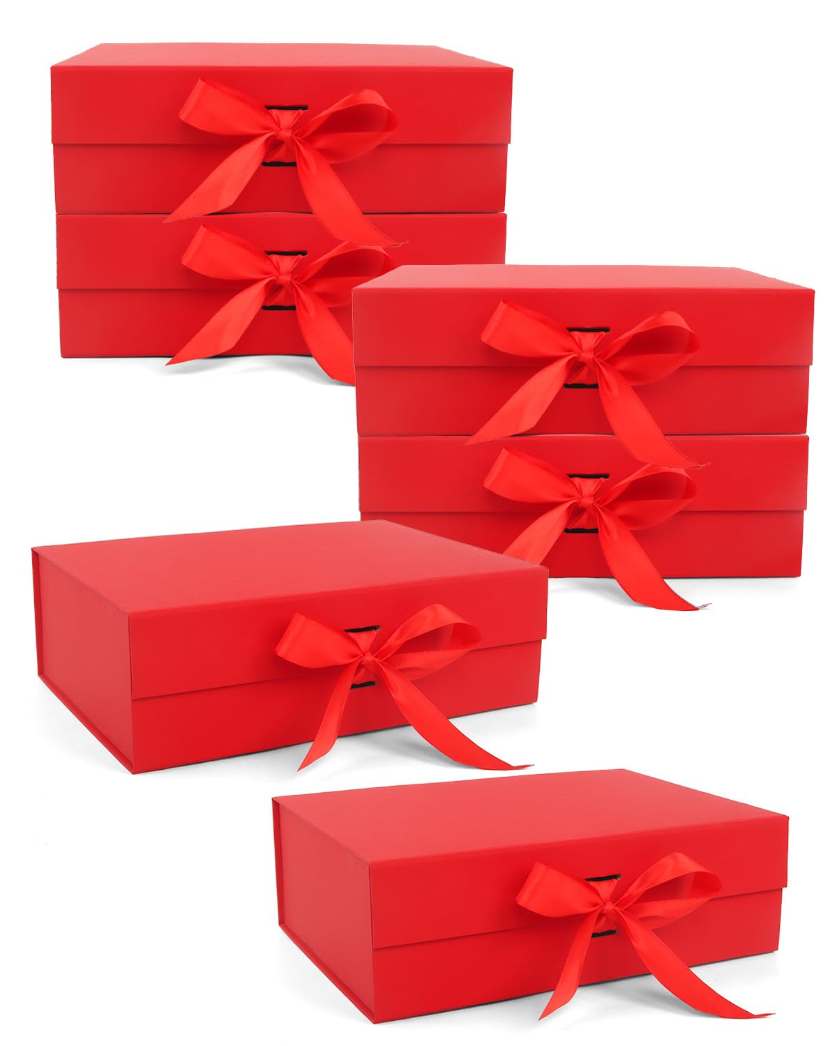 Wuqoioo Gift Boxes With Lids, 6 Pack Magnetic Gift Box Gift Box With Ribbon, Bridesmaid Proposal Box For Birthday Christmas Bridesmaid Wedding, 10.5"X7.5"X3.1" (Red)