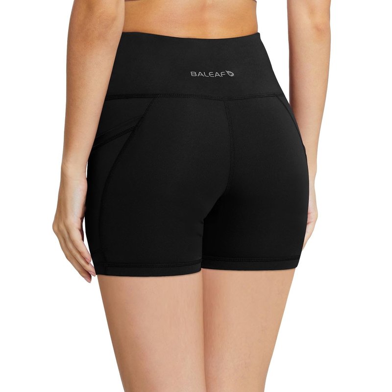 baleaf Biker Shorts Women Yoga Gym Workout Spandex Running Volleyball Tummy Control Compression with Pockets 5" 2-Pack Black/Black XXXL