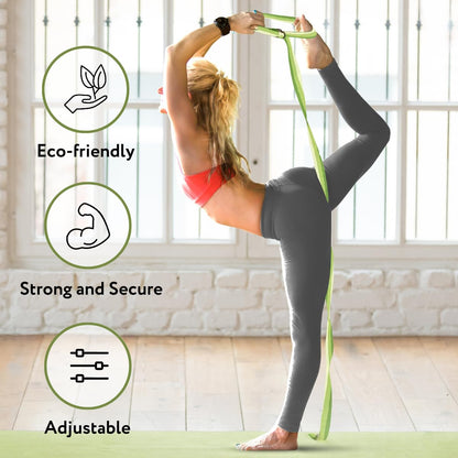California Yoga Strap | Yoga Belt with Safe Adjustable D-Ring Buckle for Pilates | Stretching Strap | Exercise Bands | Physical Therapy | Improves Sitting Posture | Green | Pack of 1-10ft