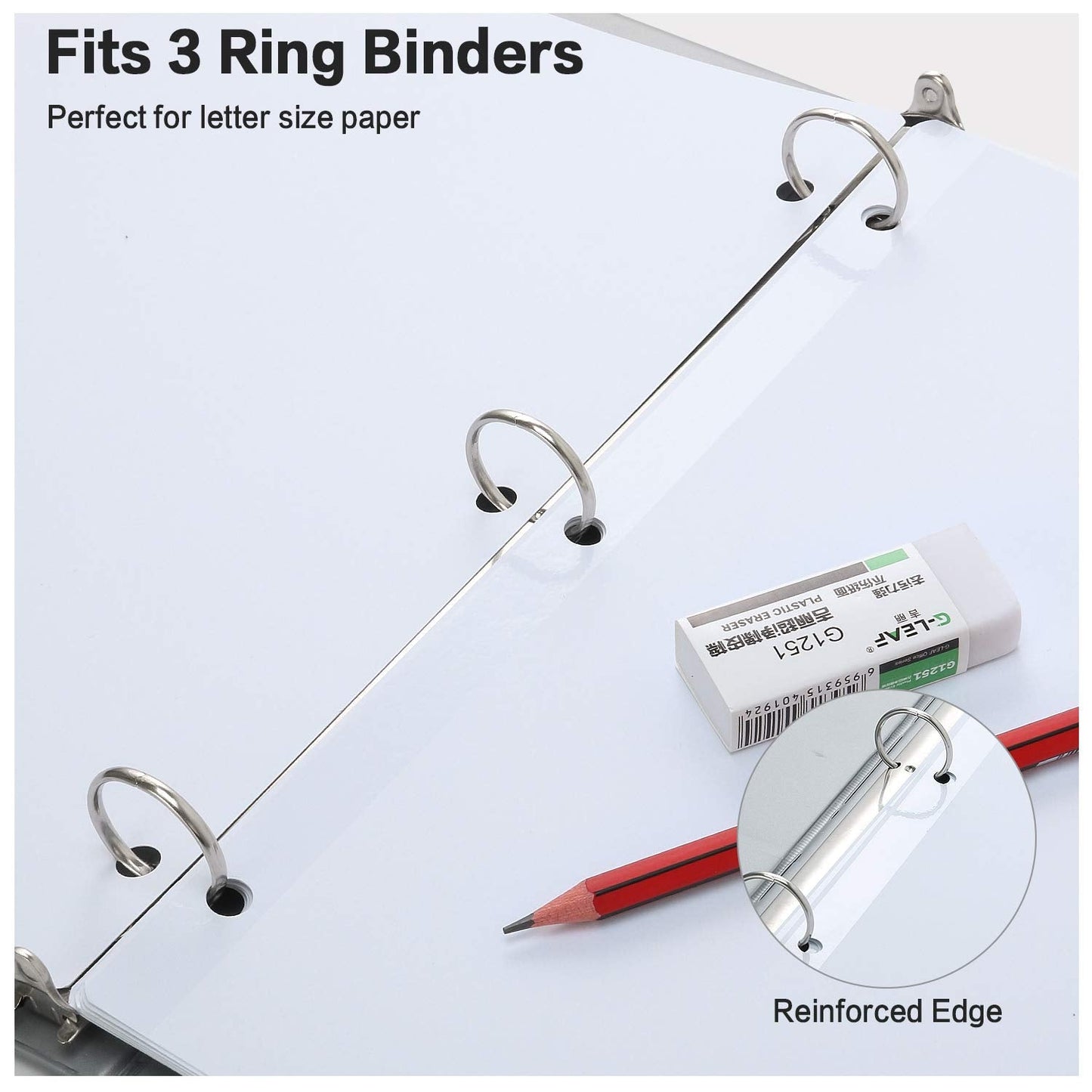 8-Tab Binder Dividers, HERKKA 3 Ring Binder Dividers with Reinforced Edge, 3 Hole Punch Section Index Dividers for Binders, 1/8-Cut Tabs, Letter Size, White, 120 Dividers