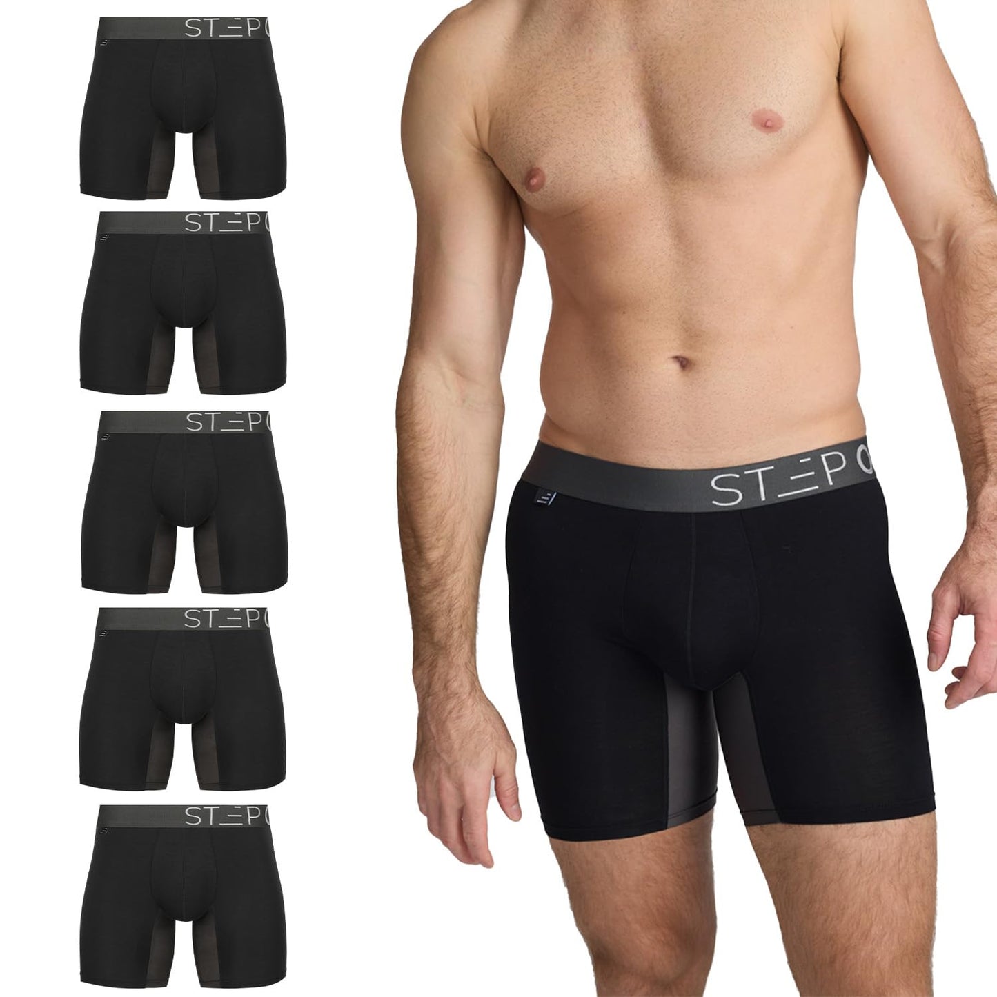 STEP ONE Mens Boxers Shorts Multipack, 5 Pairs, Anti Chafing Underwear for Men, Moisture-Wicking Boxer Shorts with 3D Pouch. Fabric Made from Organic Bamboo