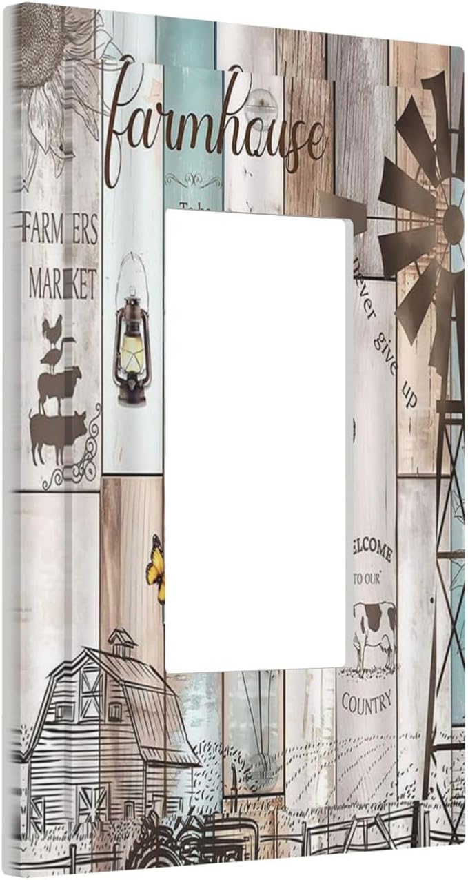 Rustic Western Farmhouse Windmill Single Rocker Light Switch Covers Vintage Barn Wooden Plank Inspirational Quote 1 Gang Outlet Cover Wall Plate Decorative GFCI Switchplate Faceplate