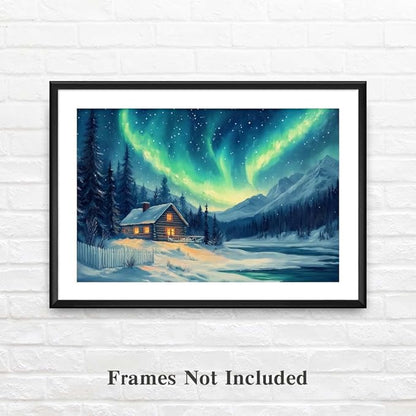 Yesad Aurora Wall Art, Landscape Canvas Wall Art Aurora Borealis Painting Nature Pictures Scenery Prints Poster Wall Décor for Cabin Living Room Bedroom Farmhouse Décor (Unframed,12”x8”, Aurora)