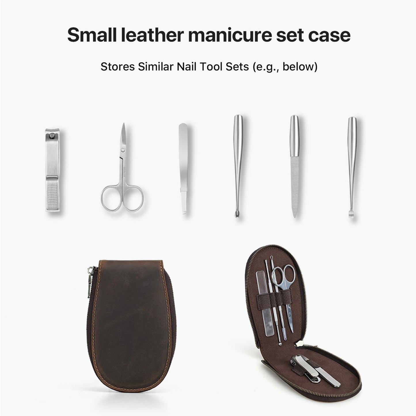 Hiram Handmade Leather Manicure Set Case 6 Slot Nail Tool Organizer Pouch with Elastic Bands & Loops Oil Nubuck Cowhide Travel Case for Grooming Kits Soft Leather Zip Closure