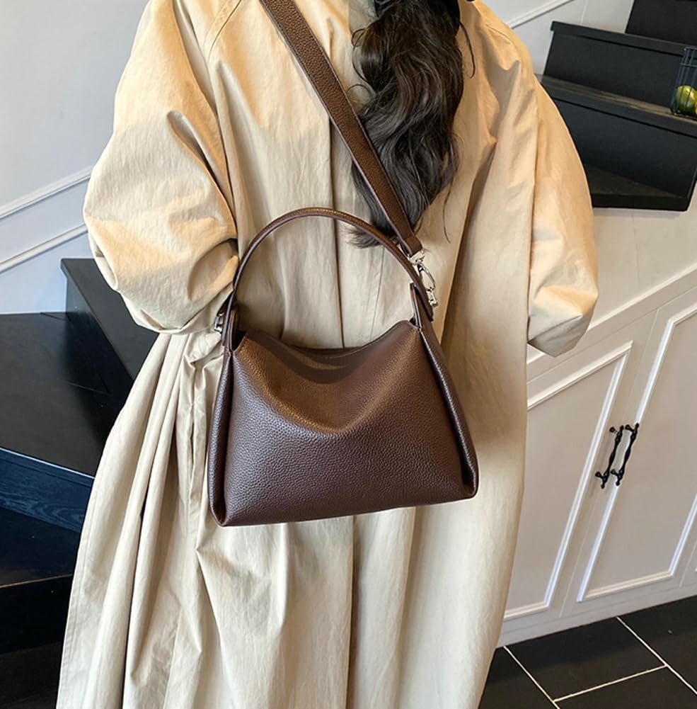 Women's Soft PU Leather Crossbody Bag Slouchy Top Handle Shoulder Bag with Detachable Strap Casual Hobo Purse