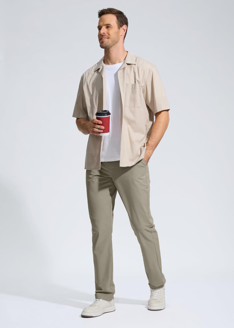 Pudolla Men's Golf Pants Work Dress Comfy Pants Casual Slacks Trousers with Pockets(Stone_Grey 35Wx30L)