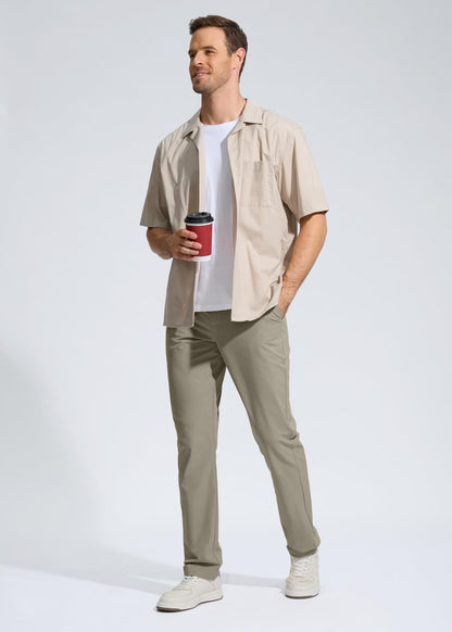 Pudolla Men's Golf Pants Work Dress Comfy Pants Casual Slacks Trousers with Pockets(Stone_Grey 32Wx30L)