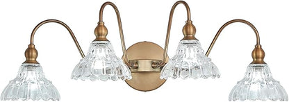Vintage 4-Light Brass Bathroom Vanity Light Fixtures, Wall Sconces Vanity Lighting Fixture for Bedroom Bathroom Dressing Room Living Room
