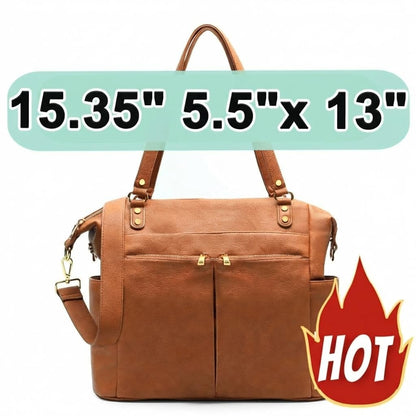 MOMINSIDE Diaper Bag Tote, 4 in 1 Leather Diaper Bag Backpack with 13 Pockets, Convertible Baby Bag for mom,Hospital bag Pañaleras Para Bebe, Changing Pad, 4 Large Insulated Pockets(Brown)
