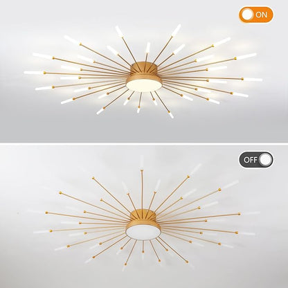 ziidoo Modern Ceiling Light,30+1 Lights Metal Firework Designed Chic Led Lighting Fixture for Farmhouse Kitchen Dining Room Bedroom Hallway Living Room (Gold and Dark Gold)