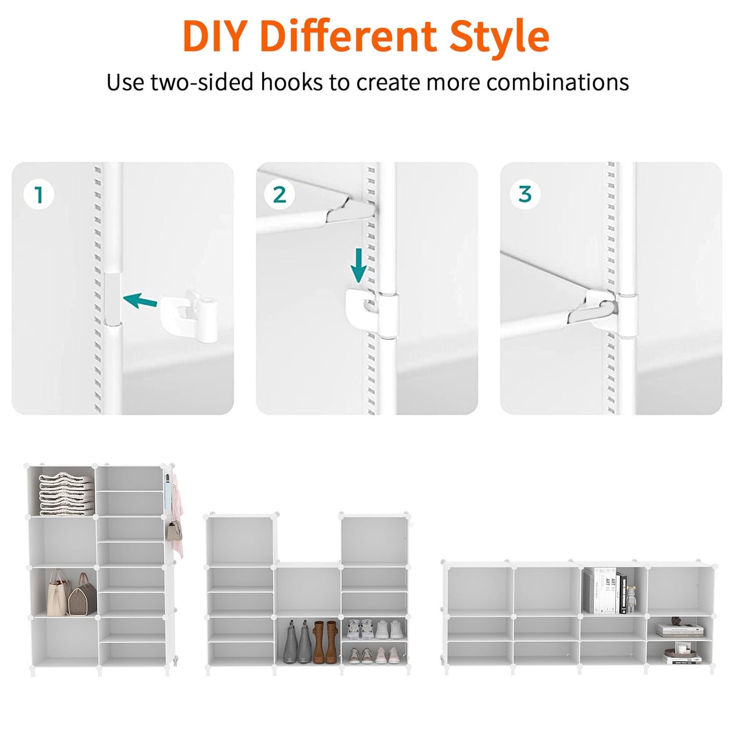 AWTATOS Closet Organizer 8 Cube Storage Shelves Closet Clothes Organizers and Storage Stackable Cubby Shelving for Closet Bedroom Living Room Office White