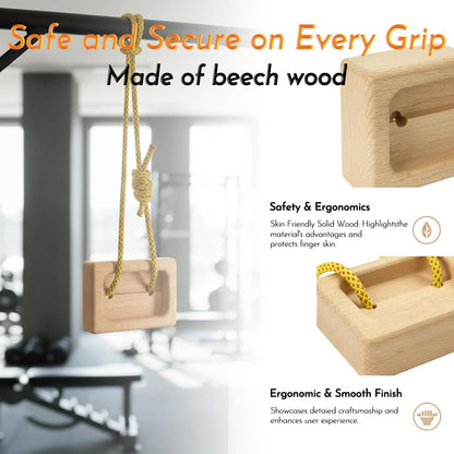 Portable Beech Wood Fingerboard Climbing Hangboard Set – Dual-Pocket Grip Blocks for Finger & Forearm Strength Training – Adjustable Rope and Metal Clips Included