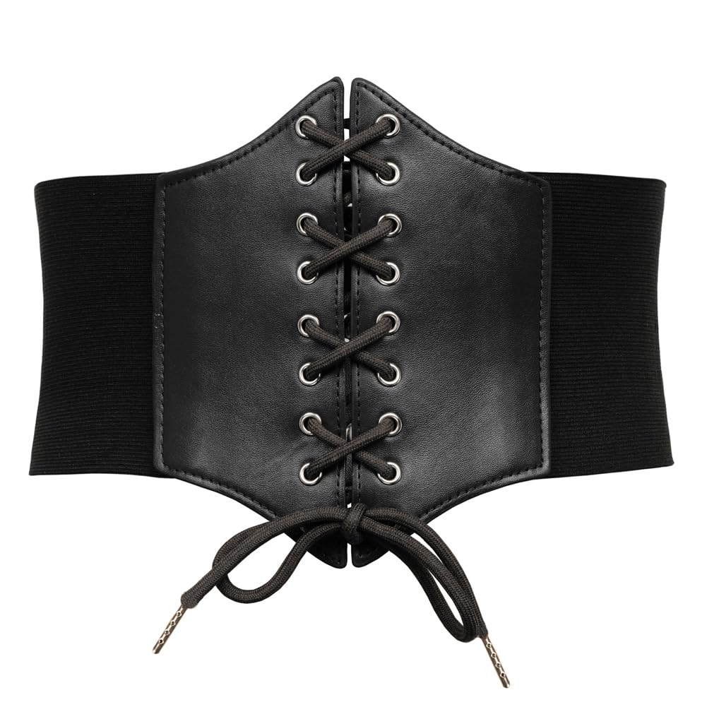 GRACE KARIN Faux Leather Steampunk Sexy Underbust Waist Belt Corset(XL,Black)