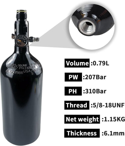 Paintball Tank System - 48ci HPA Aluminum Air Tank | 3000psi Input, 800psi Output, Flat Bottom Design
