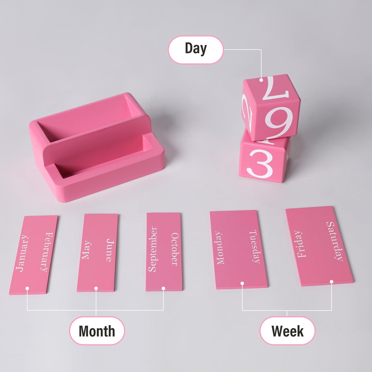 EASEYA Wooden Block Calendar for Desk, Daily Desktop Perpetual Desk Calendar, Modern Farmhouse Aesthetic Desk Accessories for Home Office Decor, Teacher, Classroom, Reusable Yearly, Pink