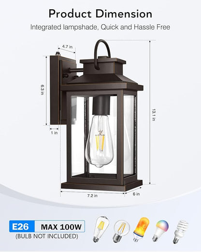 VIANIS Outdoor Porch Lights for House, Farmhouse Oil Rubbed Bronze Gold Trim Exterior Light Fixtures Wall Mount Sconce, Anti-Rust Dusk to Dawn Outdoor Lighting Lantern for Garage, Front Patio, 2-Pack