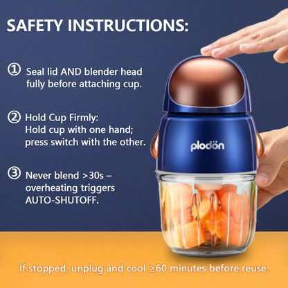Baby Food Maker Mini Cute and Small Food Processor Puree Blender Grinder Chopper 1.2 Cup Glass Bowl with 6 Blade Electric (Spaceman-White(One Bowl))