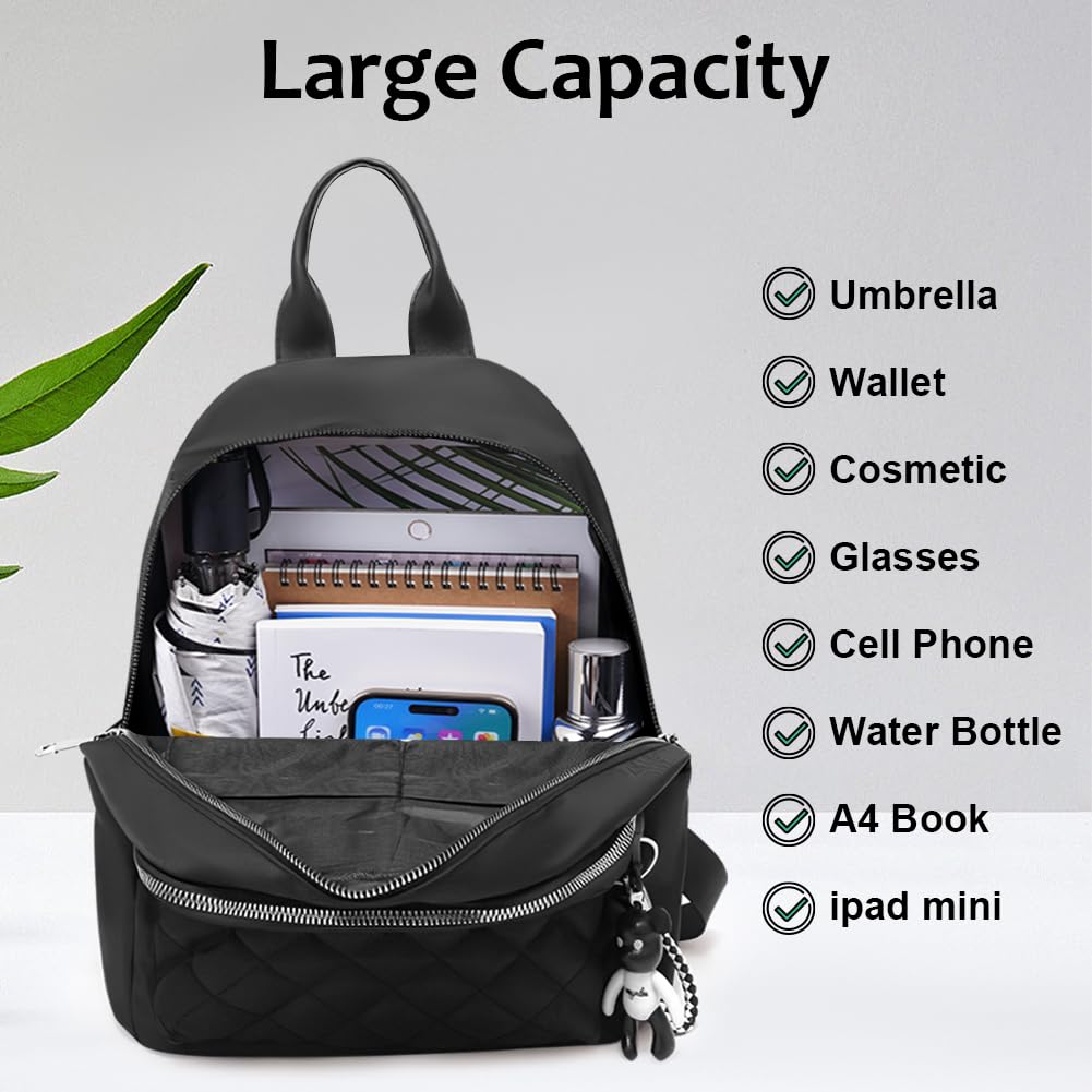Aucuu Backpack for Women, Lightweight Nylon Casual Rucksack, Small Daypack School Bag, Quilted Trendy Backpack, Anti-Theft Travel backpack for Women