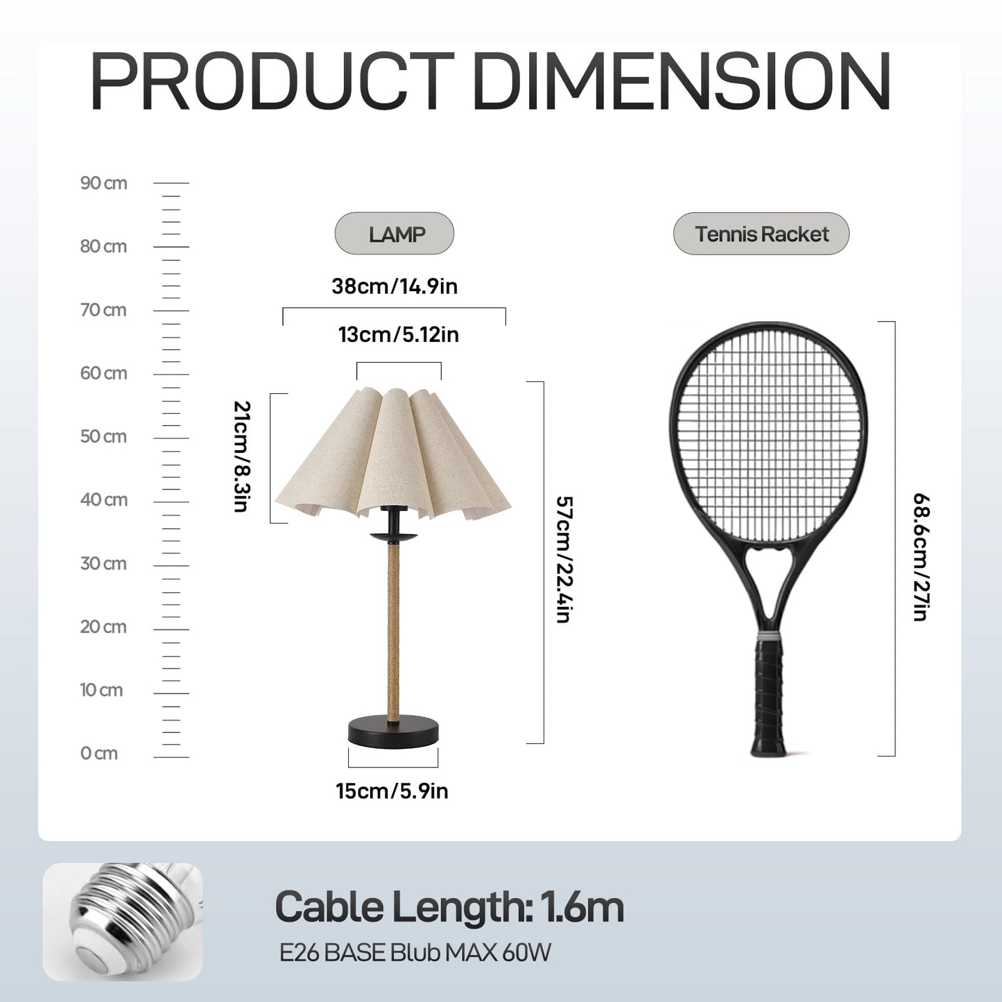 Fengarolam Boho Table Lamp,22.5" Farmhouse Minimalist Accent Lamp with Oatmeal Petal Shade & Handmade Rattan Rope Black Metal E26 Socket Base, Bedside Desk Lamp for Bedroom, Living Room,Home Decor
