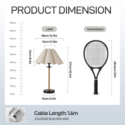 Fengarolam Boho Table Lamp,22.5" Farmhouse Minimalist Accent Lamp with Oatmeal Petal Shade & Handmade Rattan Rope Black Metal E26 Socket Base, Bedside Desk Lamp for Bedroom, Living Room,Home Decor