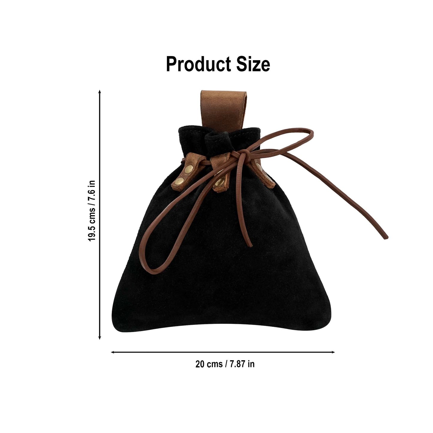 Lord of Battles Medieval Drawstring Bag Viking Style Renaissance Costume Leather Purse Coin Pouch Waist Bag for LARP, Renfaire, Cosplay, Reenactment (Suede Leather Pouch, Black)