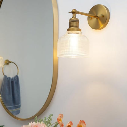 Pathson Vintage Wall Sconce Lamp with Clear Glass, Adjustable Hardwired Wall Vanity Light for Bathroom Living Room Farmhouse Bedside Lighting