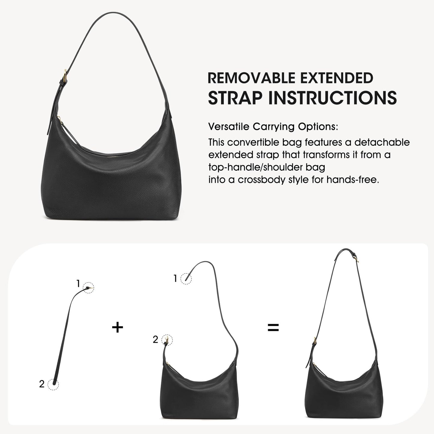 Kattee Meduim Leather Hobo Bags for Women, Soft Genuine Leather Crossbody Handbags Shoulder Purse for Work Casual, Black