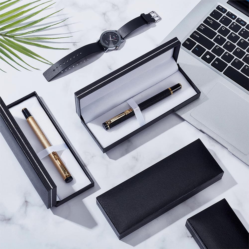 BENECREAT 6 Pcs Black Pen Gift Box, 6.9x2.3x1 Inch PU Leather Penbox, Empty Long Fountain Pen Box for Packaging, Back to School Season, Graduation Season, Office Supplies