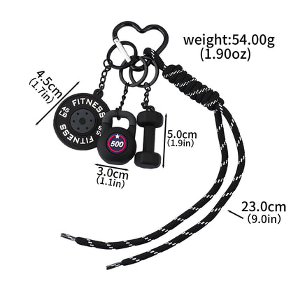 SORGERLY Gym Dumbbell Bag Charms Keychain - Black Barbell Kettlebell Tote Purse Handbag Backpack Accessories - Fitness Lovers Gift for Women Men (Black-1)