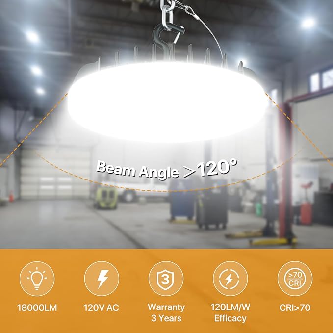 Smart Shop Lights 150W - Micware Sensor 18000LM UFO LED High Bay Light with Multi-Function Remote, 10%-100% Dimmable IP65 Waterproof 5000k Garage Lighting 2 Packs (Old Remote)
