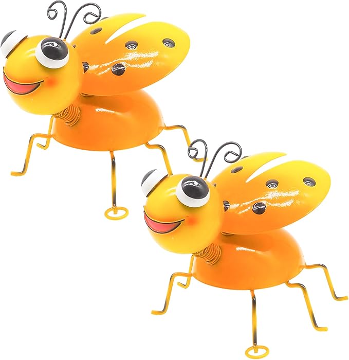 Metal Yard Art Garden Decor for Outside Cute Yellow Ladybugs Lawn Patio Ornaments Backyard Decorations Garden Gifts for Mom - Set of 2